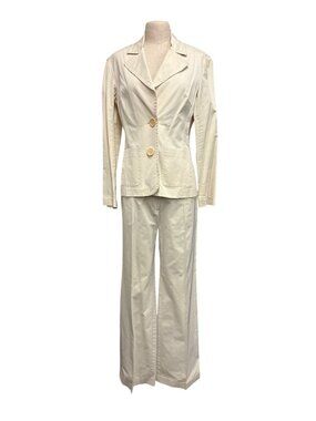 Vintage Trina Turk Pant Suit LA Cream Two-Piece Blazer Wide-Leg Trouser Set Tagg